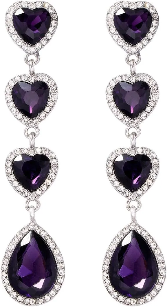 Crystal Heart Long Dangle Earrings Sparkly Colorful Rhinestone Love Heart Drop Earrings Prom Wedding Jewelry