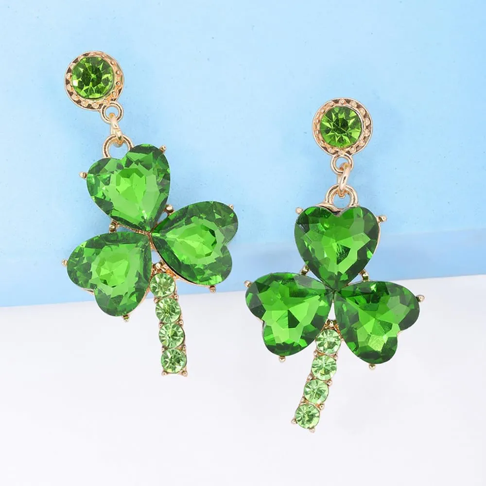 Crystal Leaf Clover Earrings - Green St.Patrick's Day Earrings for Women - Shamrock Earrings - Irish Earrings Jewelry for Women