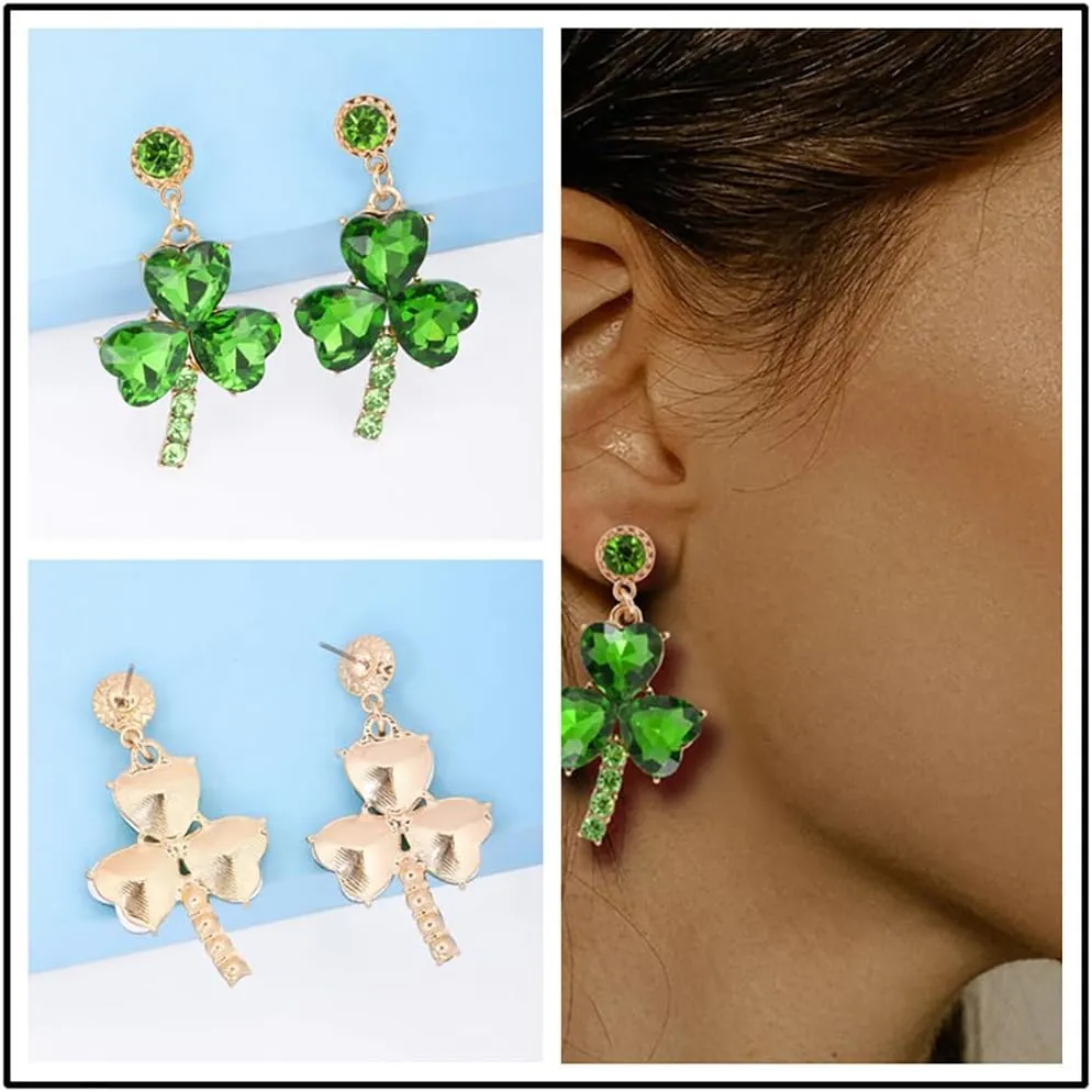Crystal Leaf Clover Earrings - Green St.Patrick's Day Earrings for Women - Shamrock Earrings - Irish Earrings Jewelry for Women