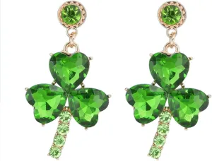 Crystal Leaf Clover Earrings - Green St.Patrick's Day Earrings for Women - Shamrock Earrings - Irish Earrings Jewelry for Women