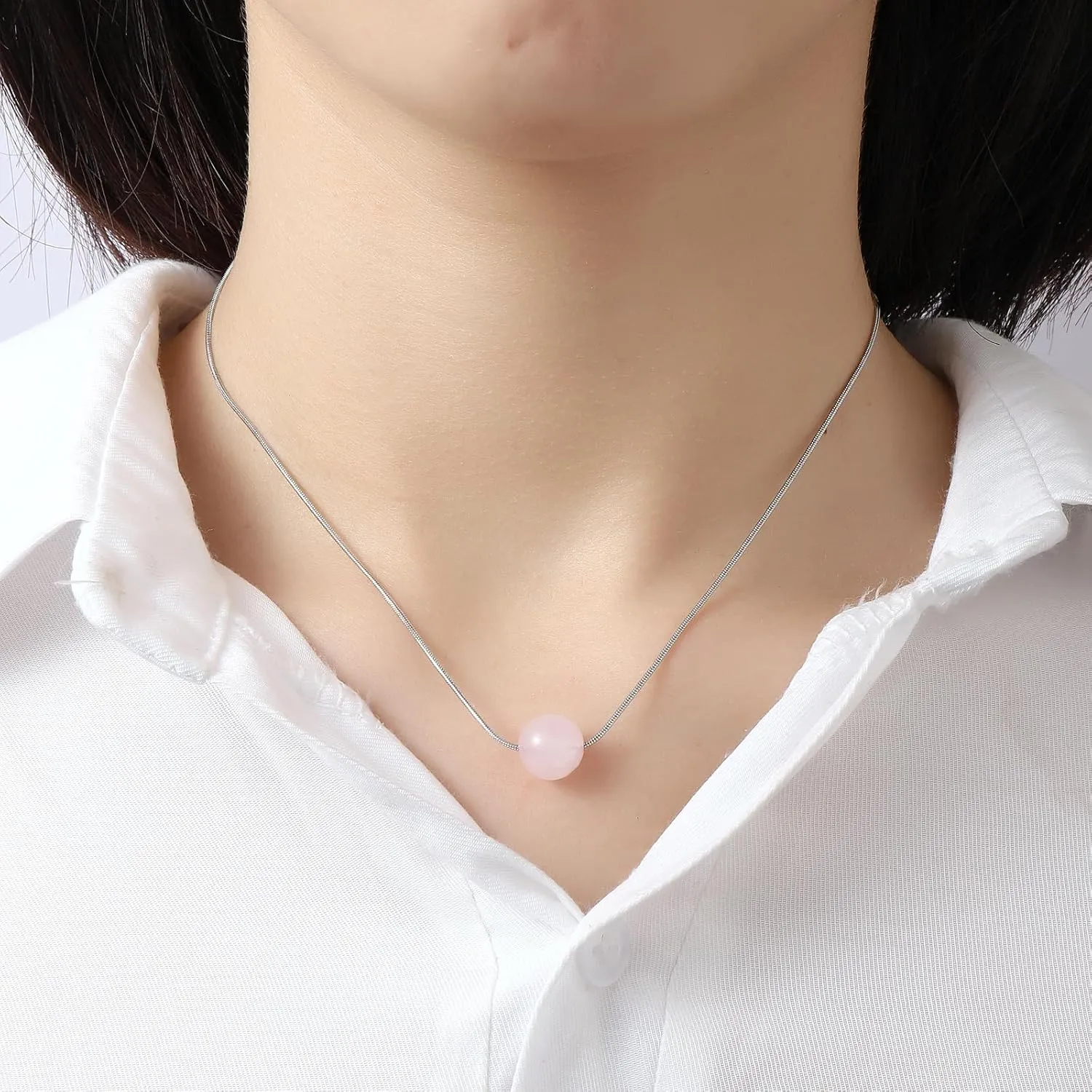 Crystal Necklaces for Women 10mm 18K Gold White Plated Crystal Pendant Natural Stone Necklace Adjustable Gemstone Necklace Healing Crystal Necklace Silver Necklaces for Women