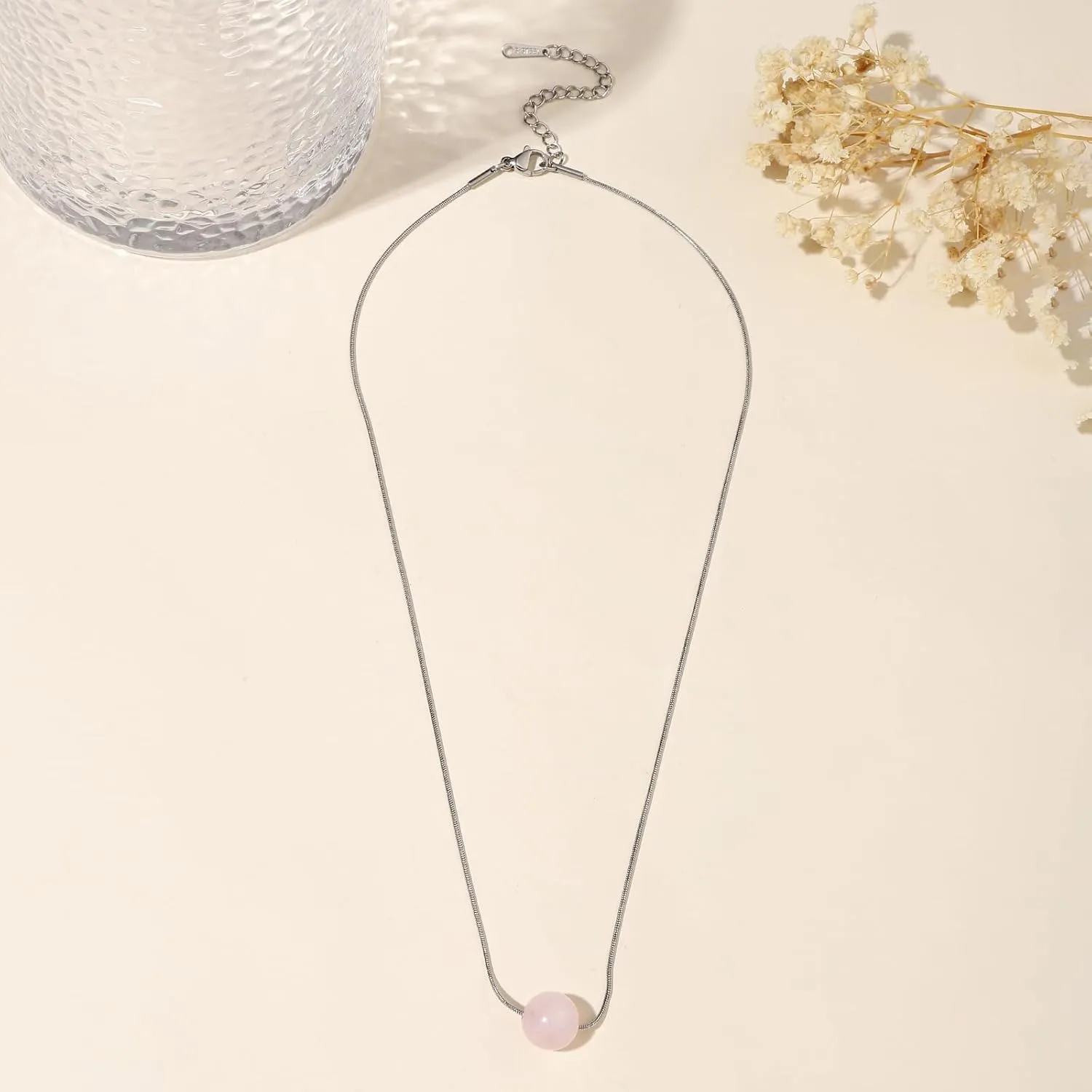 Crystal Necklaces for Women 10mm 18K Gold White Plated Crystal Pendant Natural Stone Necklace Adjustable Gemstone Necklace Healing Crystal Necklace Silver Necklaces for Women