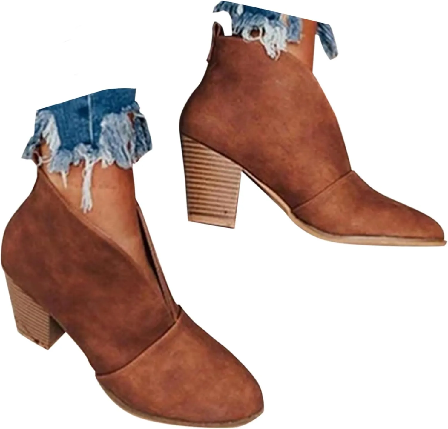 Crzidha High Heel Ankle Boot for Women,Comfortable Arch Support Stacked Mid Heel Booties Cut Out Slip On Booties Modern Business Work Boots for Ladies Dressy Casual Leather Boots