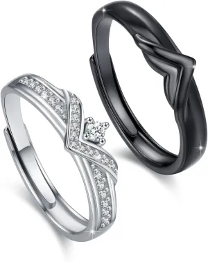 CUOKA MIRACLE Crown Couple Rings for Lover 925 Sterling Silver Her King and His Queen Rings Matching Promise Rings Adjustable Open Ring Gift for Women Men