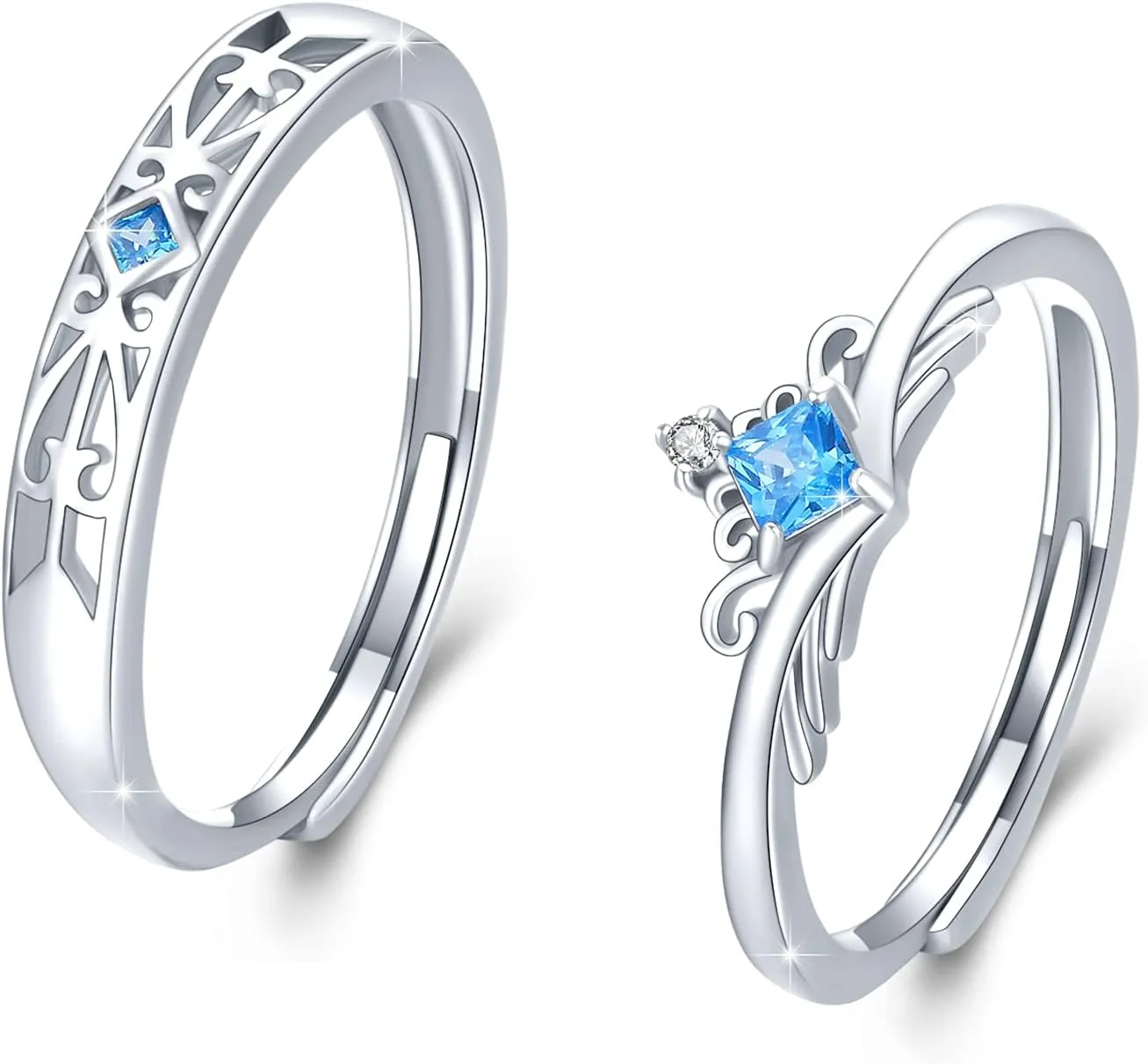 CUOKA MIRACLE Crown Couple Rings for Lover 925 Sterling Silver Princess and knight Rings Matching Rings Promise Rings Adjustable Open Ring Gift for Women Men (Princess Knight Rings)