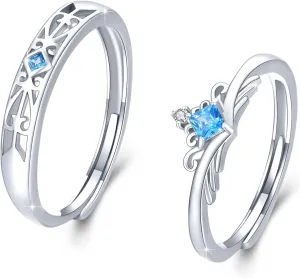 CUOKA MIRACLE Crown Couple Rings for Lover 925 Sterling Silver Princess and knight Rings Matching Rings Promise Rings Adjustable Open Ring Gift for Women Men (Princess Knight Rings)
