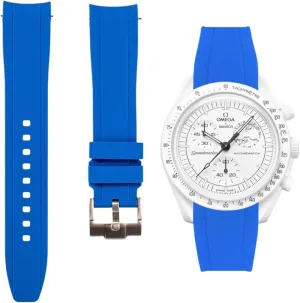 Curved End Silicone Rubber Watch Bands - Quick-Release Compatible with Omega Swatch Moonwatch, Omega Speedmaster, Rolex Submariner, Seiko SKX Dive Watches- 20mm - Curve Replacement Watch Straps for Men & Women