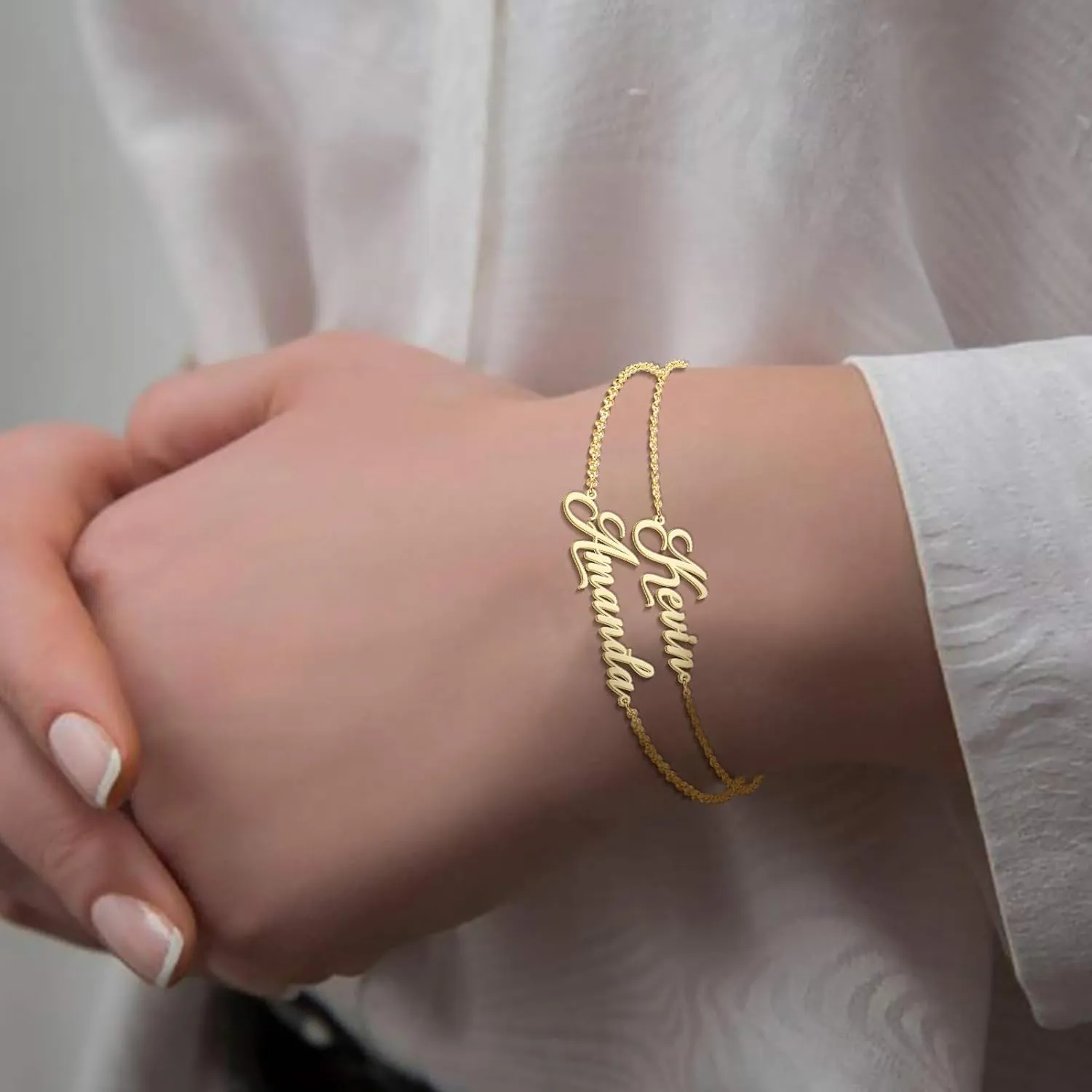 Custom Bracelets with 2 Names for Women, 925 Sterling Silver Adjustable Personalized Name Anklet Bracelets, Custom Bracelets Summer Beach Jewelry Dainty Gifts for Wife, Sister, Friends