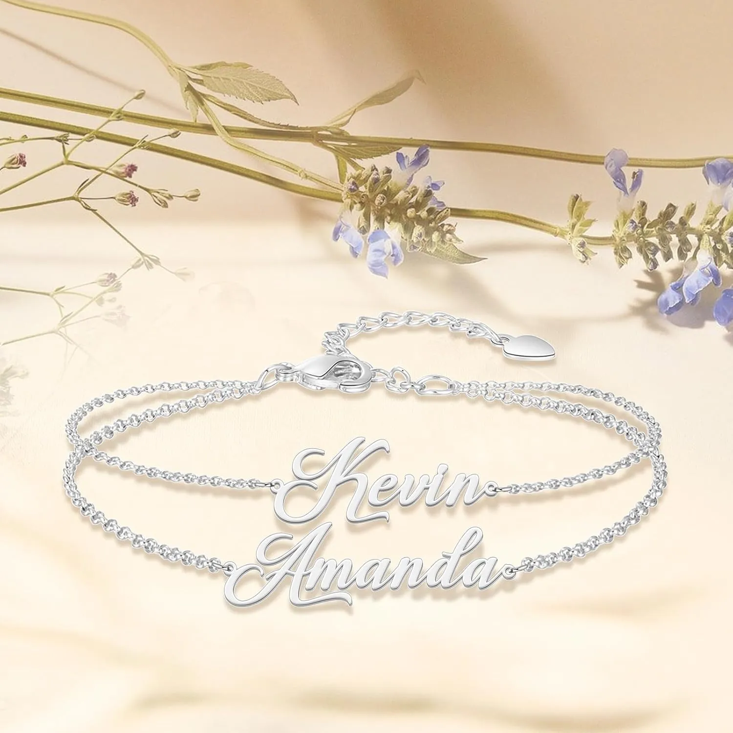 Custom Bracelets with 2 Names for Women, 925 Sterling Silver Adjustable Personalized Name Anklet Bracelets, Custom Bracelets Summer Beach Jewelry Dainty Gifts for Wife, Sister, Friends