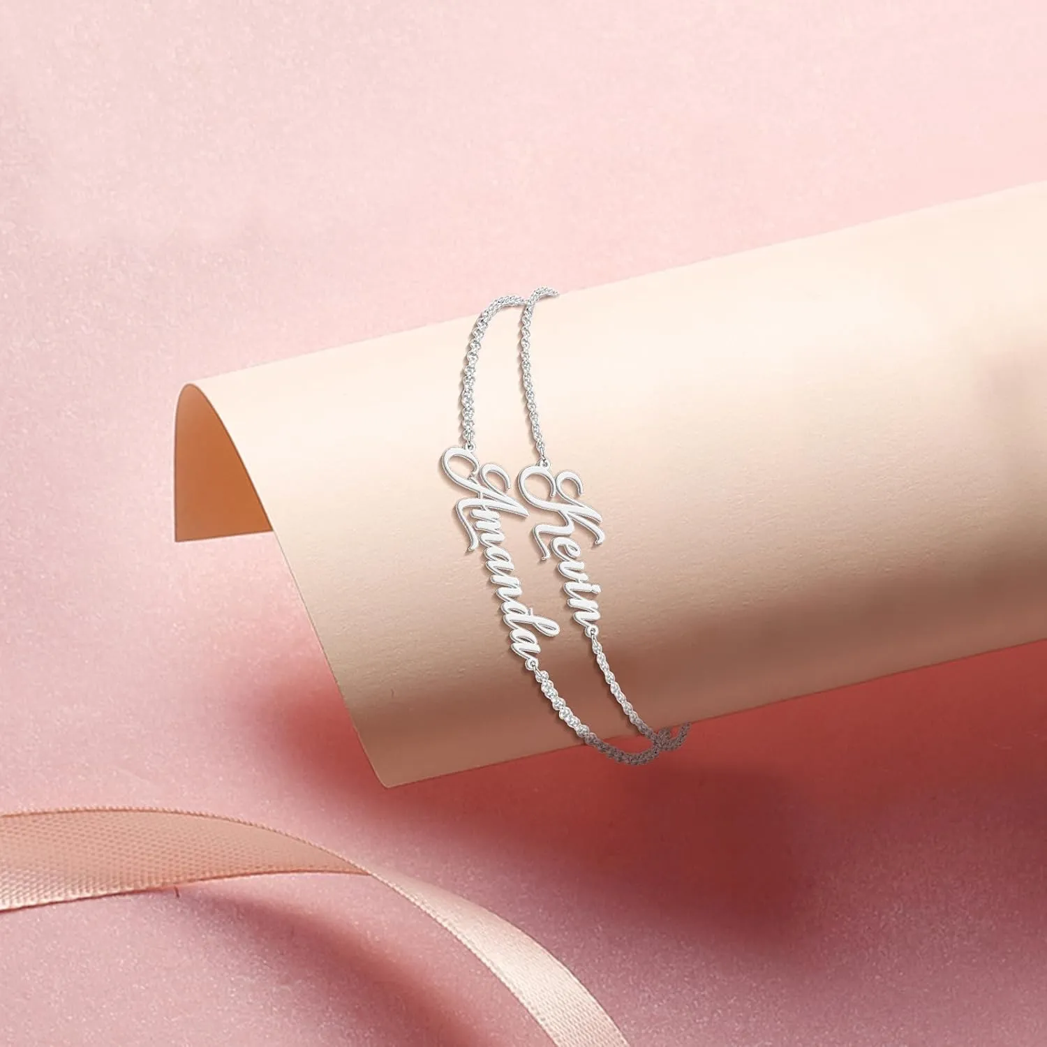 Custom Bracelets with 2 Names for Women, 925 Sterling Silver Adjustable Personalized Name Anklet Bracelets, Custom Bracelets Summer Beach Jewelry Dainty Gifts for Wife, Sister, Friends