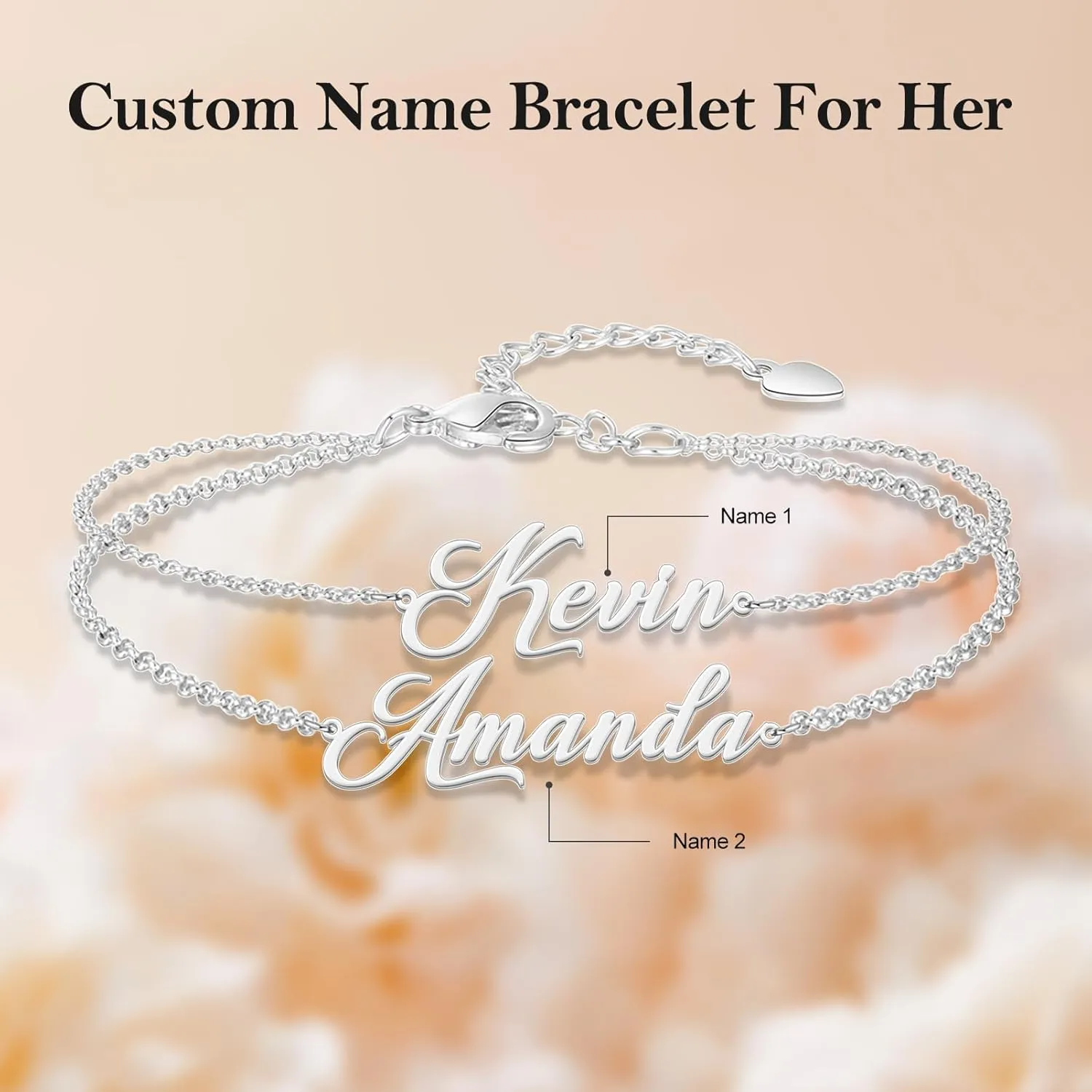 Custom Bracelets with 2 Names for Women, 925 Sterling Silver Adjustable Personalized Name Anklet Bracelets, Custom Bracelets Summer Beach Jewelry Dainty Gifts for Wife, Sister, Friends