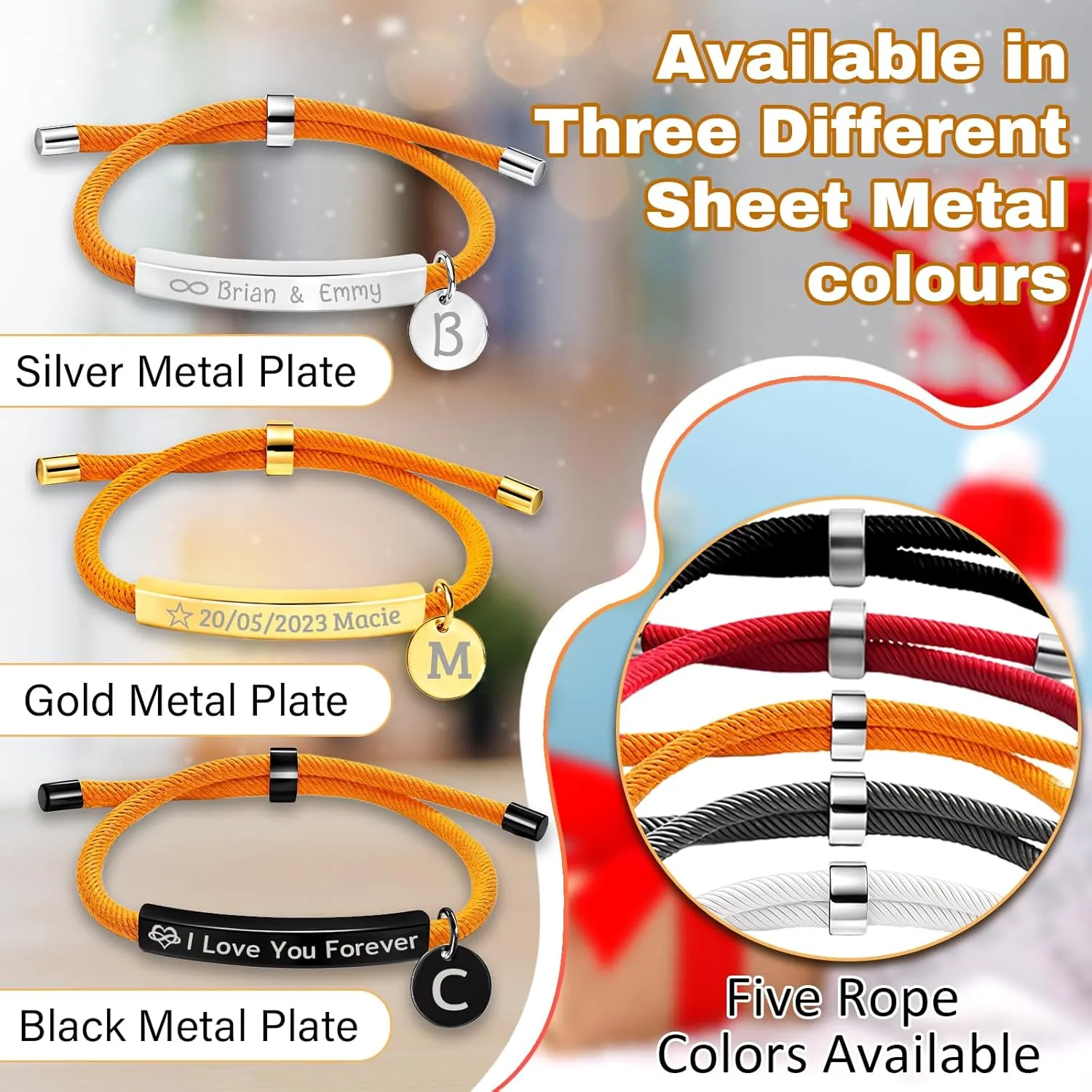 Custom Bracelets with Names, Personalized Bracelets for Women, Custom Engraved Bracelet for Men Customized Adjustable Handmade Bracelets Personalized Valentines Day Gifts for Her Couple