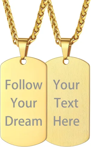 Custom4U Personalized Dog Tags Necklace for Men Dad Stainless Steel Custom Text Army Military Dog Tag Heart/Coin Pendant with Silencer Memory Chain Jewelry Gift for Men Women Father Husband Son