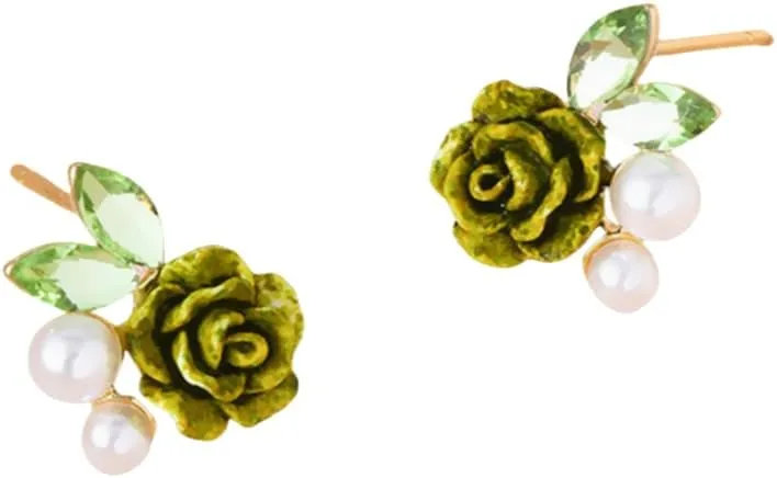 Cute Camellia Flower Stud Earrings for Women 925 Sterling Silver Post Gold-Toned Dainty Crystal Leaf Shell Pearl Balls Cartilage Studs Elegant Wedding Birthday Party Jewelry