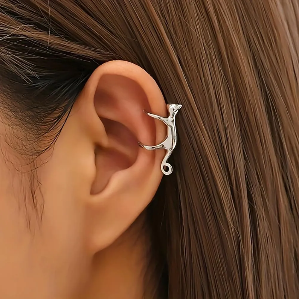 Cute Cats Ear Cuff Earrings for Women.Cat Animal Non Piercing Clip On Earrings Earring Gold Silver Ear Clip Earrings Cats Unique Earrings