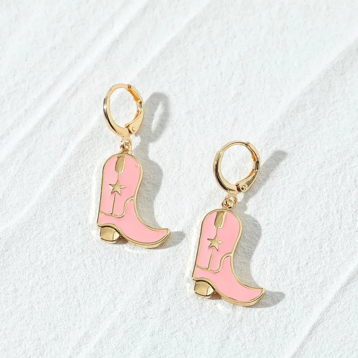 Cute Cowgirl Boot Hat Earrings Enamel Western Cowboy Dangle Drop Earrings