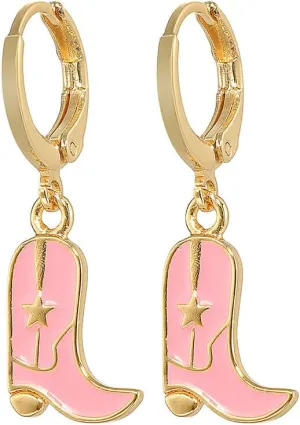 Cute Cowgirl Boot Hat Earrings Enamel Western Cowboy Dangle Drop Earrings