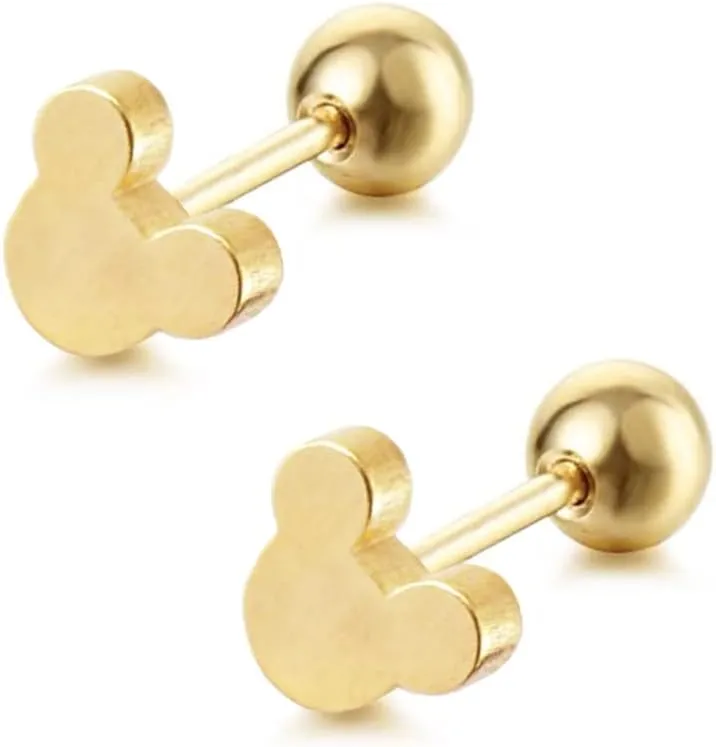 Cute Mouse Mice Stud Earrings for Women Men Cartilage Stainless Steel Animal Screw Back Ball Tragus Tiny Studs Earring Simple Christmas Jewelry Gifts 16G