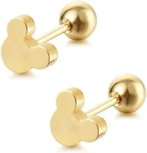 Cute Mouse Mice Stud Earrings for Women Men Cartilage Stainless Steel Animal Screw Back Ball Tragus Tiny Studs Earring Simple Christmas Jewelry Gifts 16G