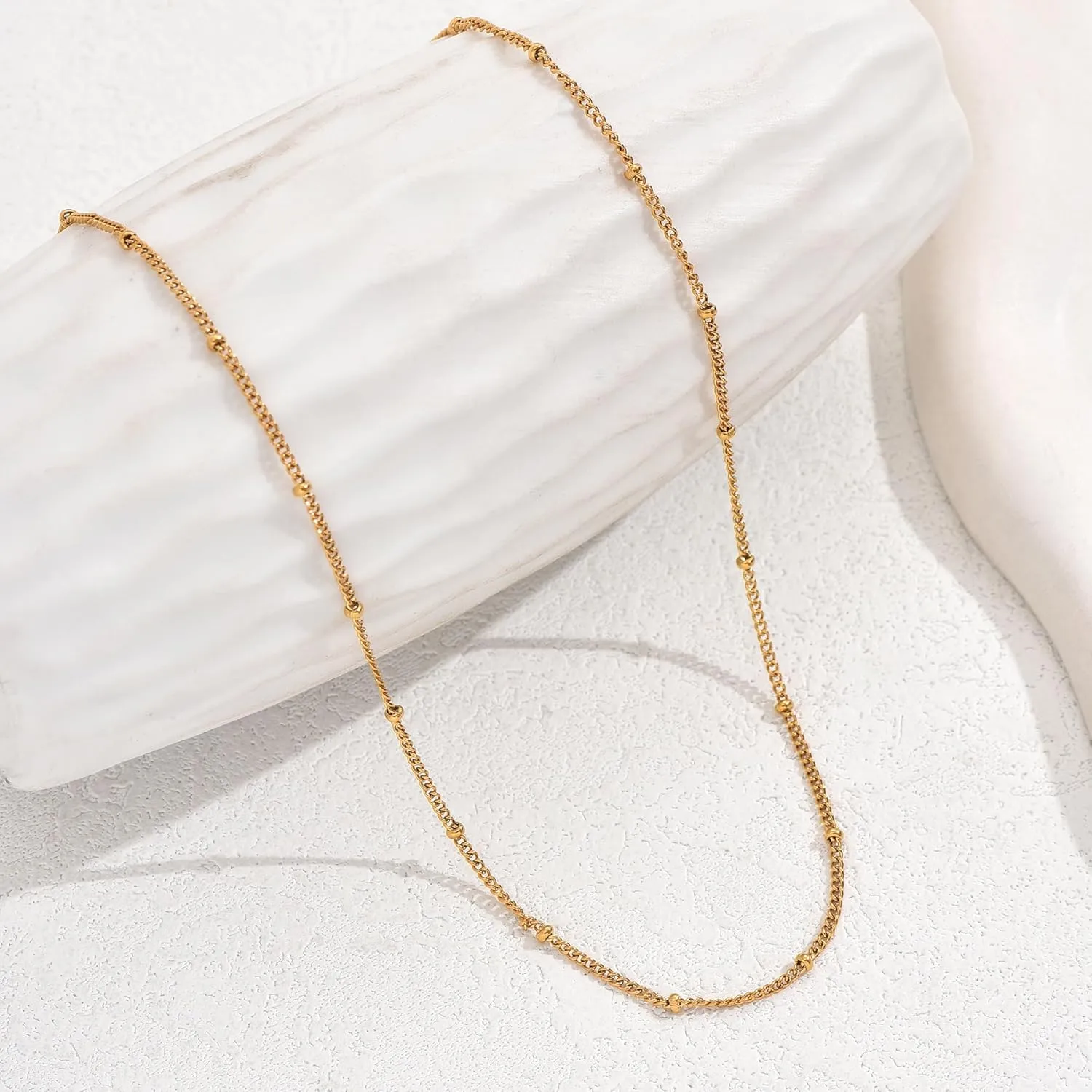 Dainty Chain Necklace for Women 18K Gold Plated Coin Disc Choker Necklaces Simple Satellite Beaded Twisted Chain Necklace Delicate Thin Paper Clip Necklaces Everyday Jewelry