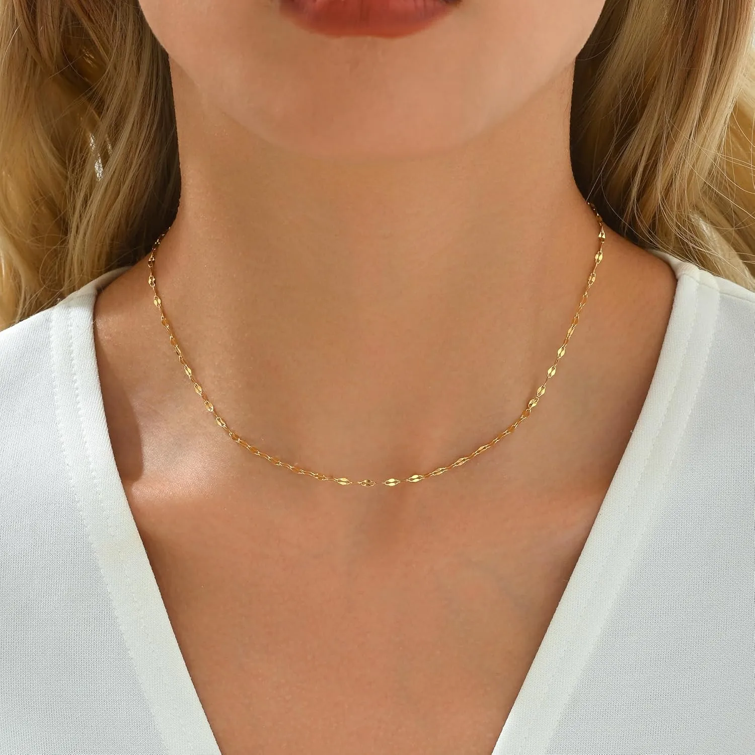 Dainty Chain Necklace for Women 18K Gold Plated Coin Disc Choker Necklaces Simple Satellite Beaded Twisted Chain Necklace Delicate Thin Paper Clip Necklaces Everyday Jewelry