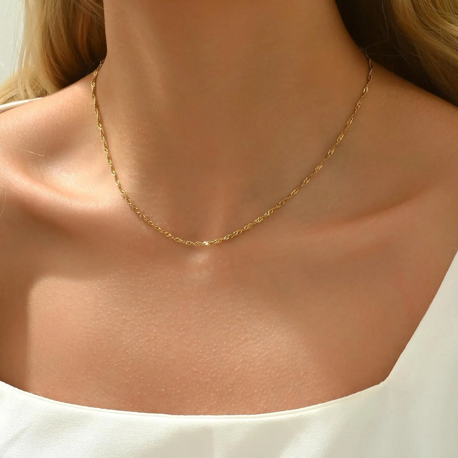 Dainty Chain Necklace for Women 18K Gold Plated Coin Disc Choker Necklaces Simple Satellite Beaded Twisted Chain Necklace Delicate Thin Paper Clip Necklaces Everyday Jewelry