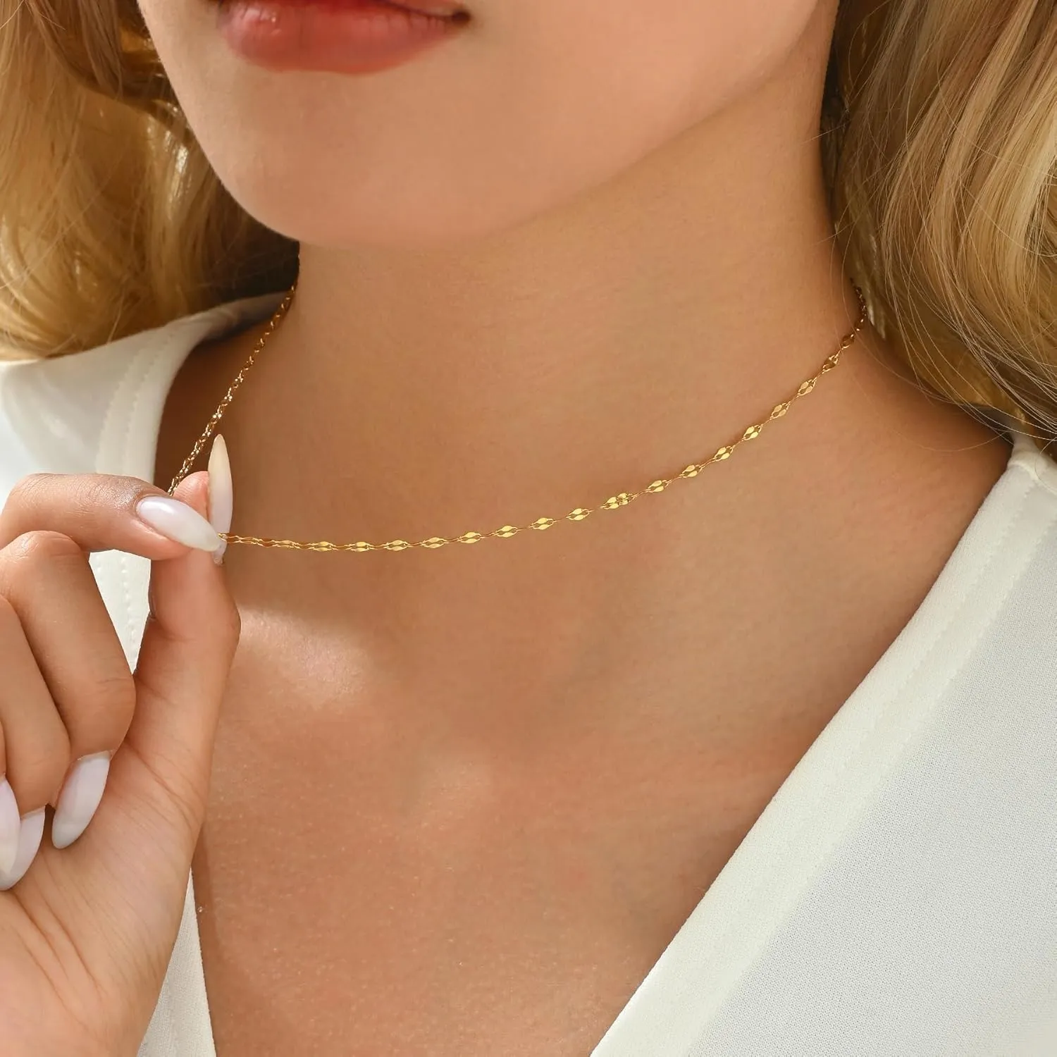 Dainty Chain Necklace for Women 18K Gold Plated Coin Disc Choker Necklaces Simple Satellite Beaded Twisted Chain Necklace Delicate Thin Paper Clip Necklaces Everyday Jewelry