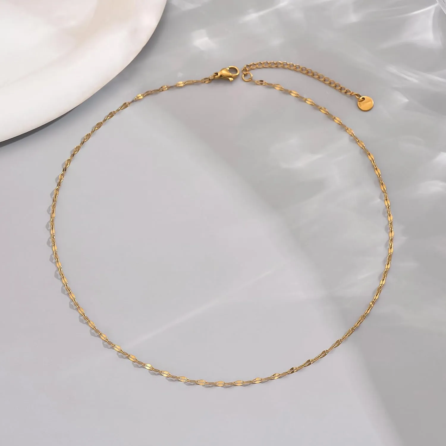 Dainty Chain Necklace for Women 18K Gold Plated Coin Disc Choker Necklaces Simple Satellite Beaded Twisted Chain Necklace Delicate Thin Paper Clip Necklaces Everyday Jewelry