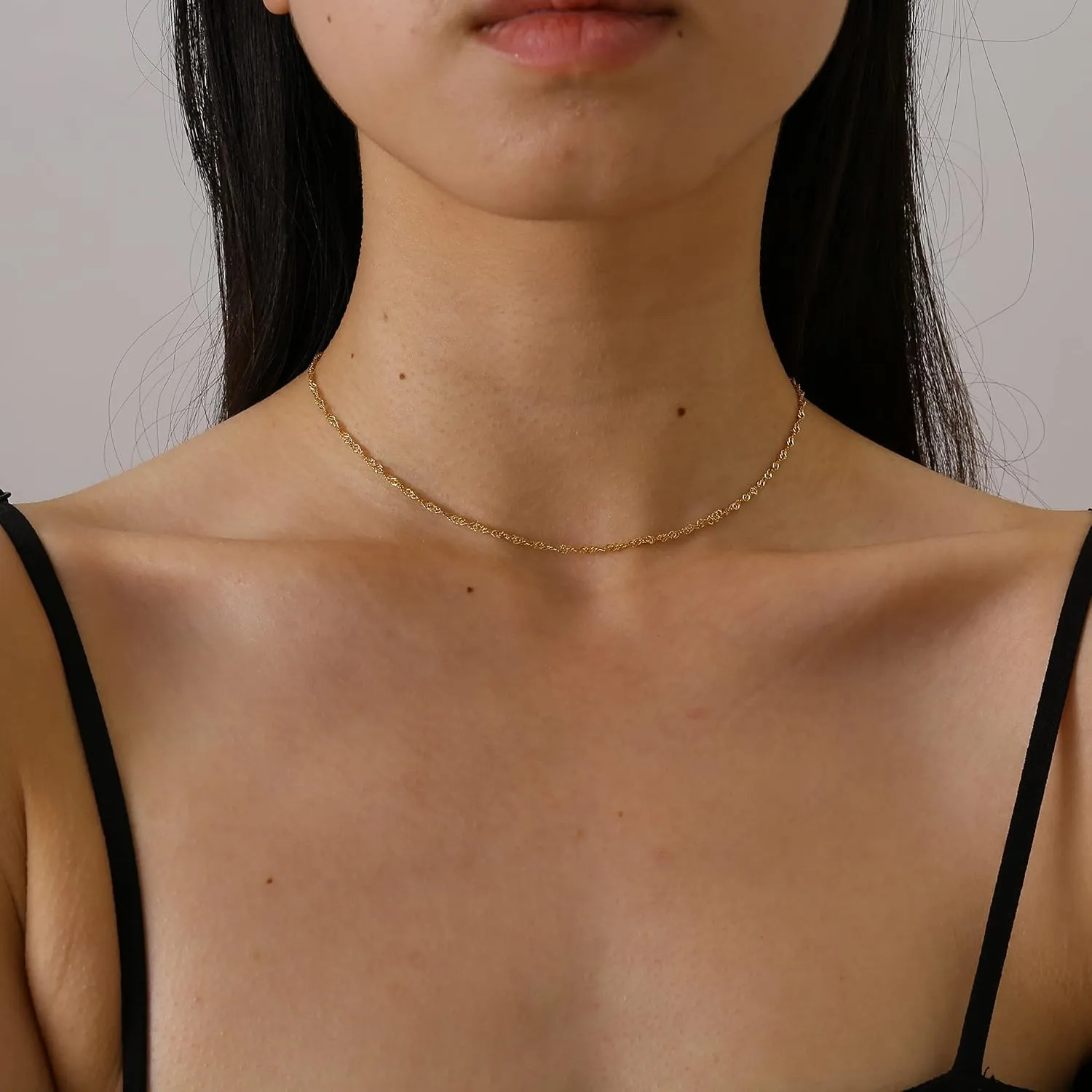 Dainty Chain Necklace for Women 18K Gold Plated Coin Disc Choker Necklaces Simple Satellite Beaded Twisted Chain Necklace Delicate Thin Paper Clip Necklaces Everyday Jewelry