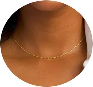 Dainty Chain Necklace for Women 18K Gold Plated Coin Disc Choker Necklaces Simple Satellite Beaded Twisted Chain Necklace Delicate Thin Paper Clip Necklaces Everyday Jewelry