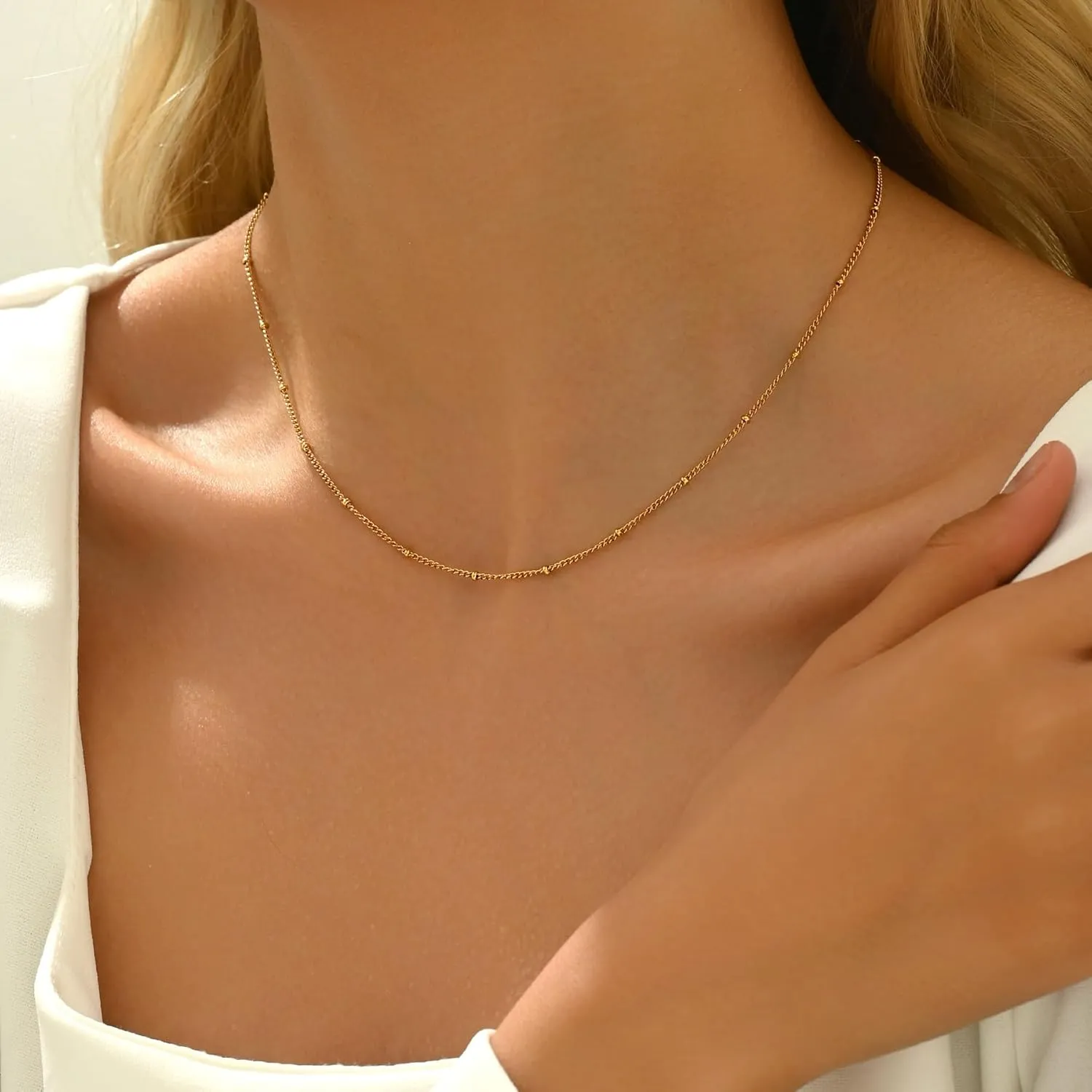 Dainty Chain Necklace for Women 18K Gold Plated Coin Disc Choker Necklaces Simple Satellite Beaded Twisted Chain Necklace Delicate Thin Paper Clip Necklaces Everyday Jewelry