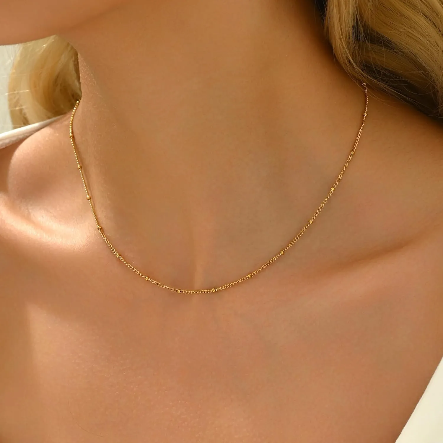 Dainty Chain Necklace for Women 18K Gold Plated Coin Disc Choker Necklaces Simple Satellite Beaded Twisted Chain Necklace Delicate Thin Paper Clip Necklaces Everyday Jewelry