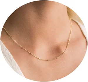 Dainty Chain Necklace for Women 18K Gold Plated Coin Disc Choker Necklaces Simple Satellite Beaded Twisted Chain Necklace Delicate Thin Paper Clip Necklaces Everyday Jewelry
