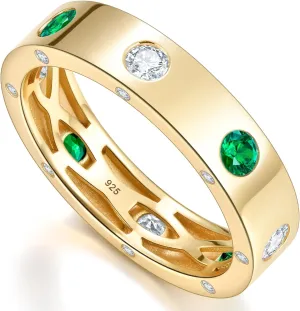 Dainty Eternity Wedding Rings for Women | Moissanite or Lab Grown Emerald 925 Sterling Silver 14K Gold Plated Stackable Band Non Tarnish | Birthday Jewelry Gifts for Her Size 5-10