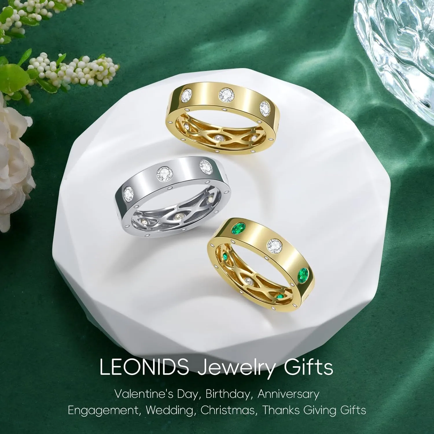 Dainty Eternity Wedding Rings for Women | Moissanite or Lab Grown Emerald 925 Sterling Silver 14K Gold Plated Stackable Band Non Tarnish | Birthday Jewelry Gifts for Her Size 5-10