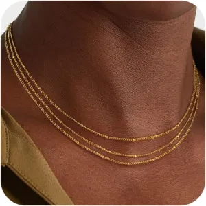 Dainty Gold/Sliver Layered Necklaces for Women,14K Gold/Sterling Silver Plated Paperclip Cuban Satellite Twisted Rope Chain Choker Necklaces Hypoallergenic Jewelry Gift for Women Non Tarnish