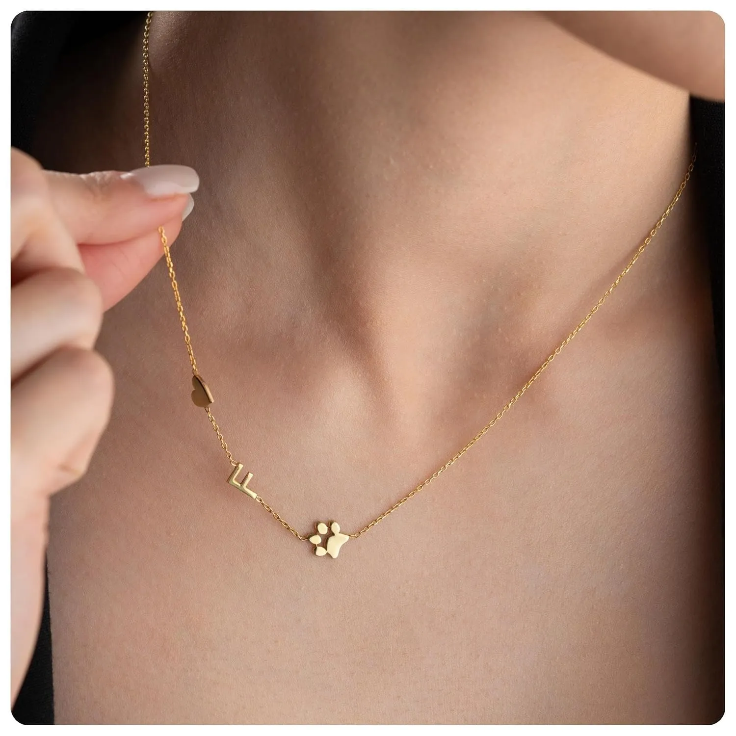 Dainty Initial Paw Necklace Personalized Paw Necklace Custom Paw Initial Necklace with Paw Necklace with Letter Dog Paw Necklace with Heart