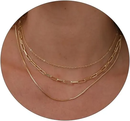 Dainty Layered Necklaces for Women Trendy Layered Gold Necklace Paperclip Box Chain Layered Necklace Set Jewelry Gifts for Women