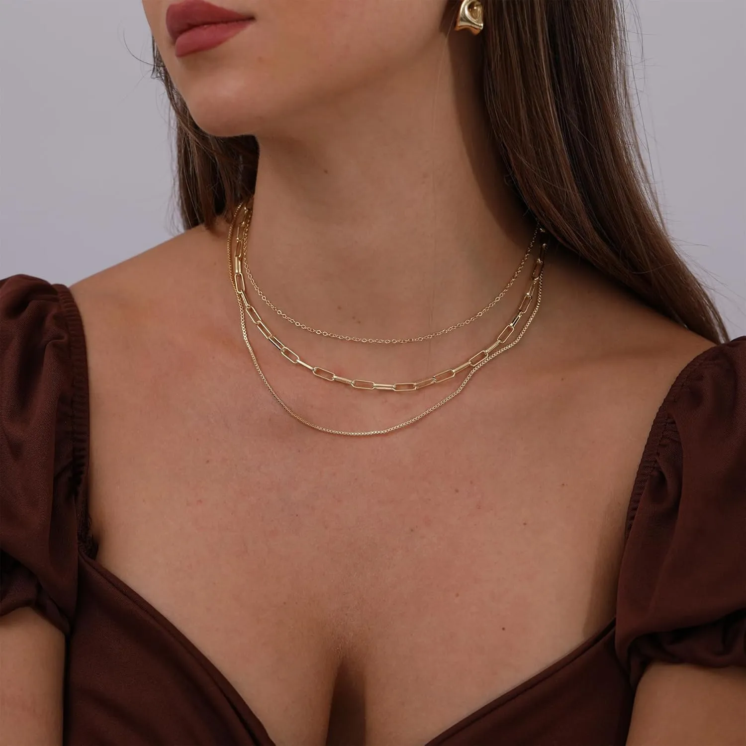 Dainty Layered Necklaces for Women Trendy Layered Gold Necklace Paperclip Box Chain Layered Necklace Set Jewelry Gifts for Women