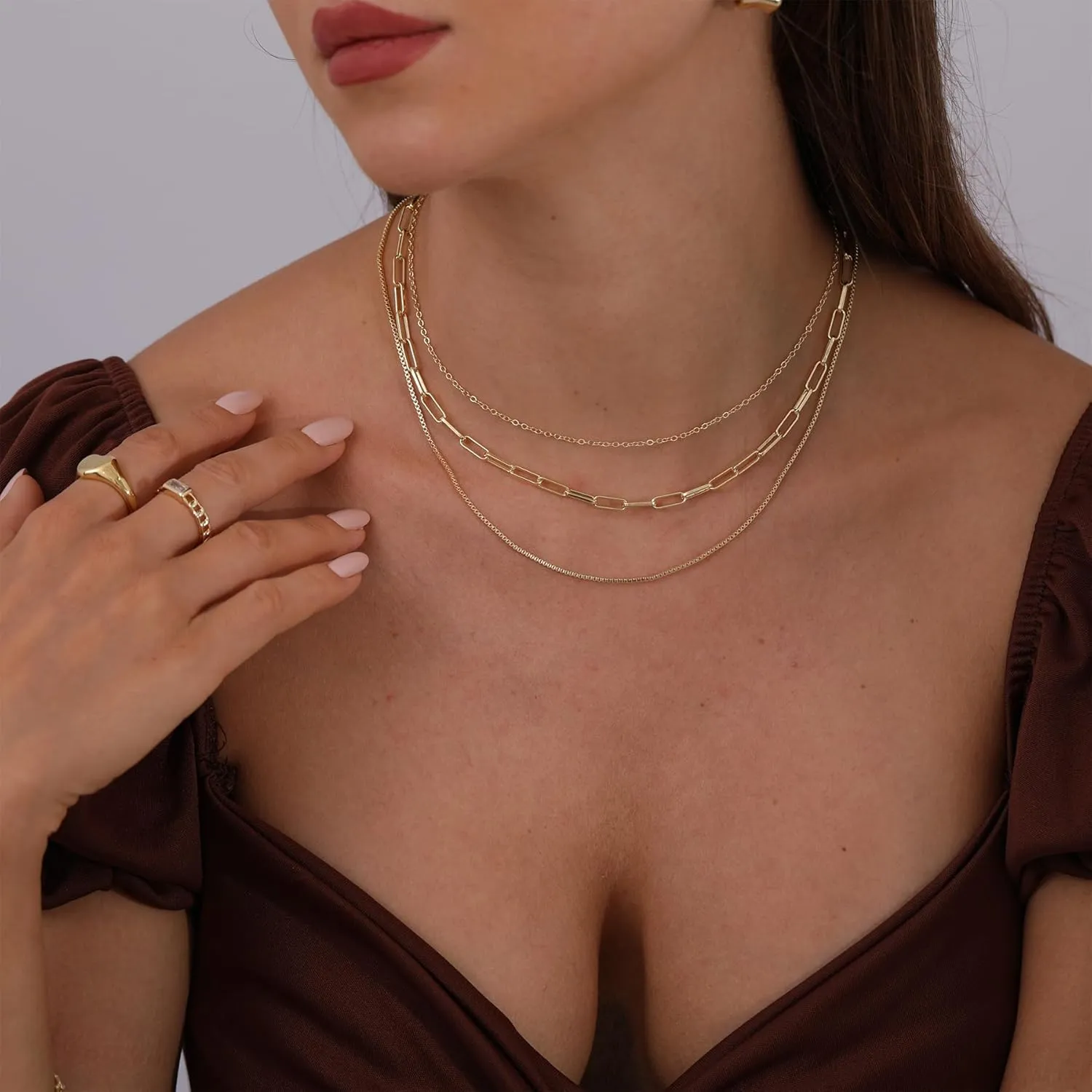 Dainty Layered Necklaces for Women Trendy Layered Gold Necklace Paperclip Box Chain Layered Necklace Set Jewelry Gifts for Women