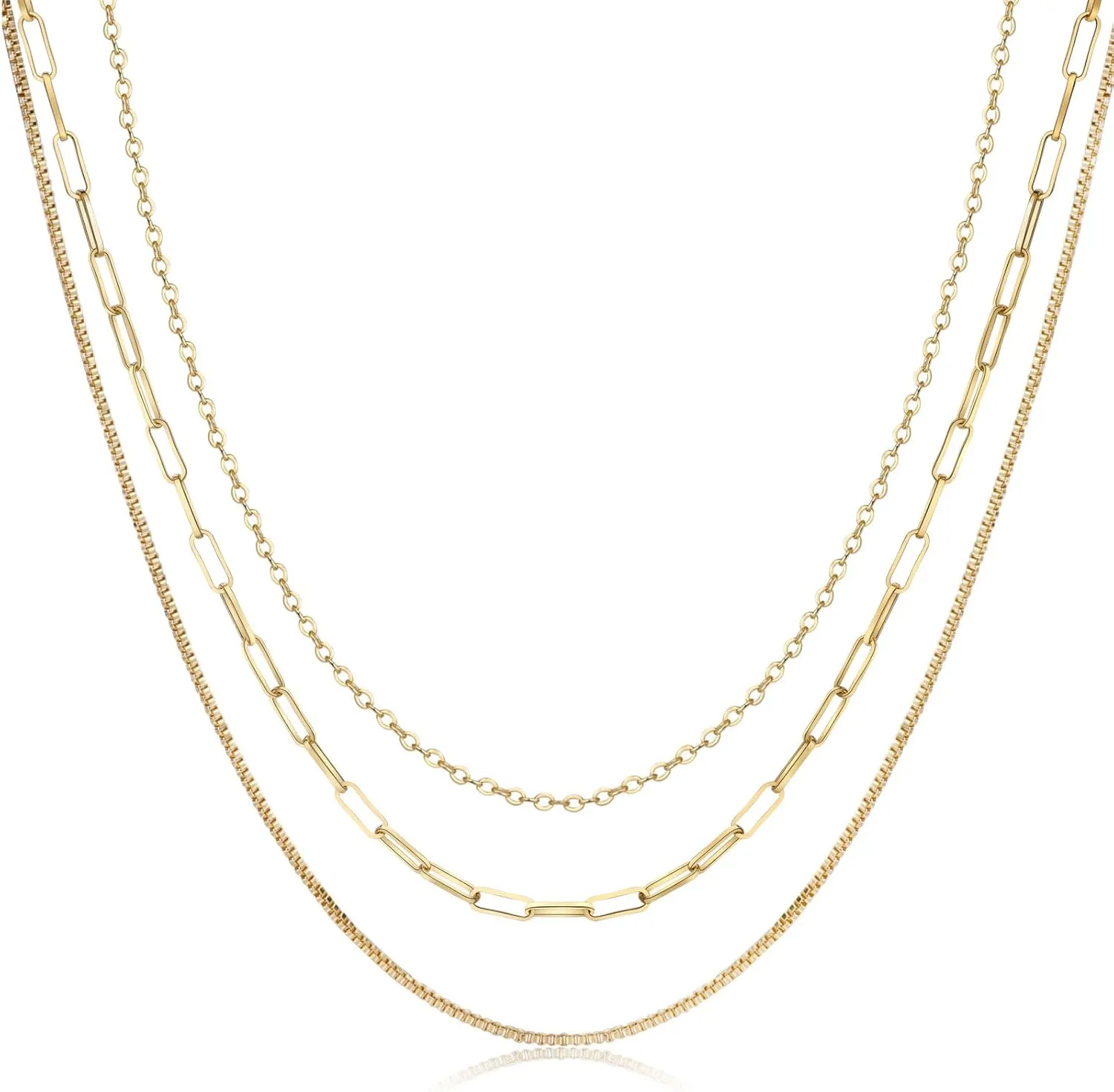 Dainty Layered Necklaces for Women Trendy Layered Gold Necklace Paperclip Box Chain Layered Necklace Set Jewelry Gifts for Women
