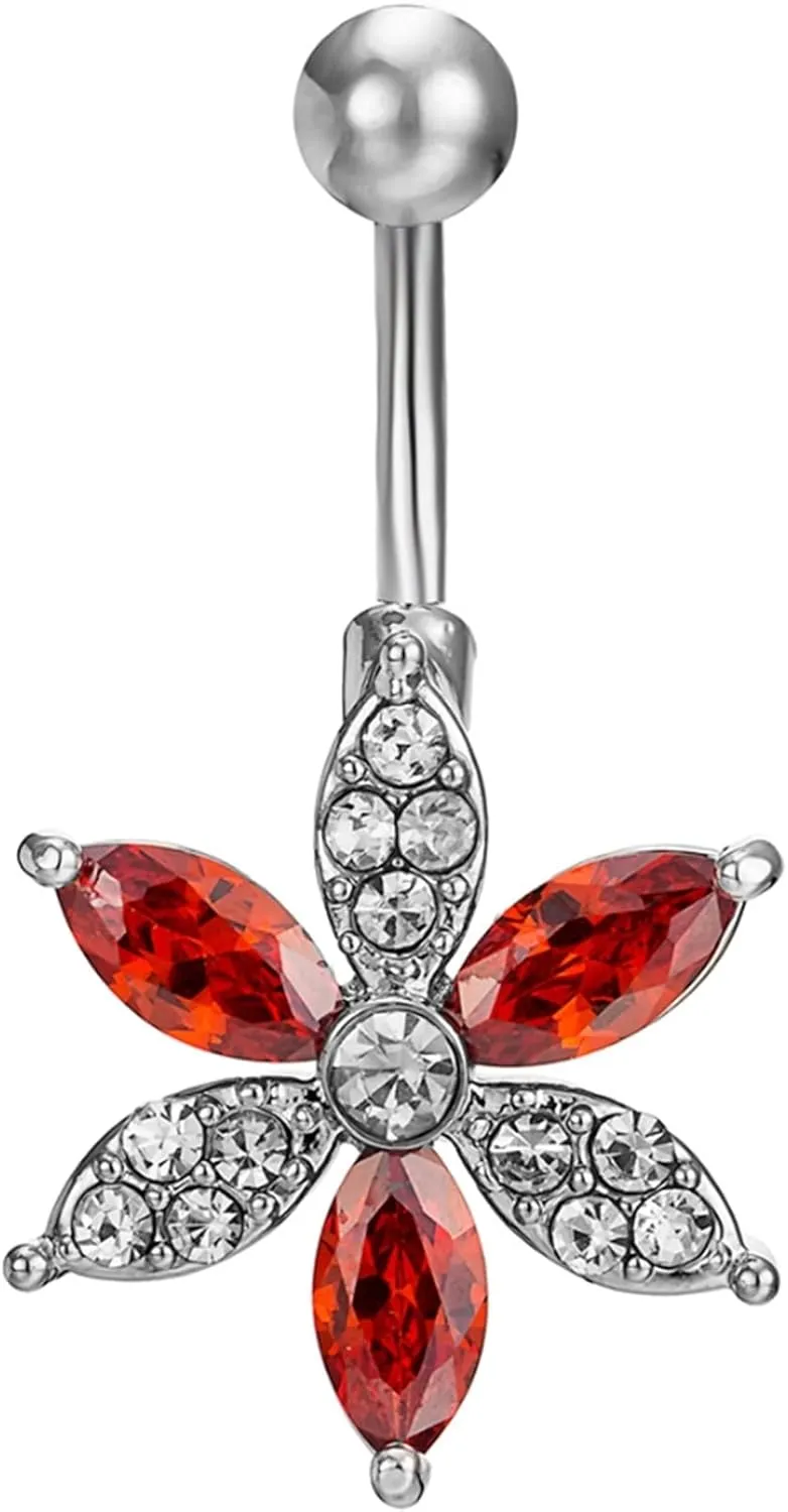 Dangle Belly Button Rings, Belly Button Rings Dangling Cute Copper Navel Rings Belly Button Nails Flower