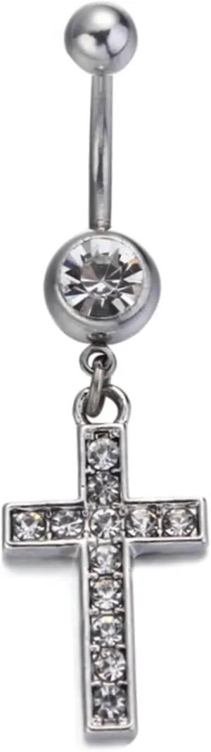 Dangle Belly Button Rings, Cute Belly Button Rings Silver Stainless Steel Navel Rings Belly Button Nails Cross