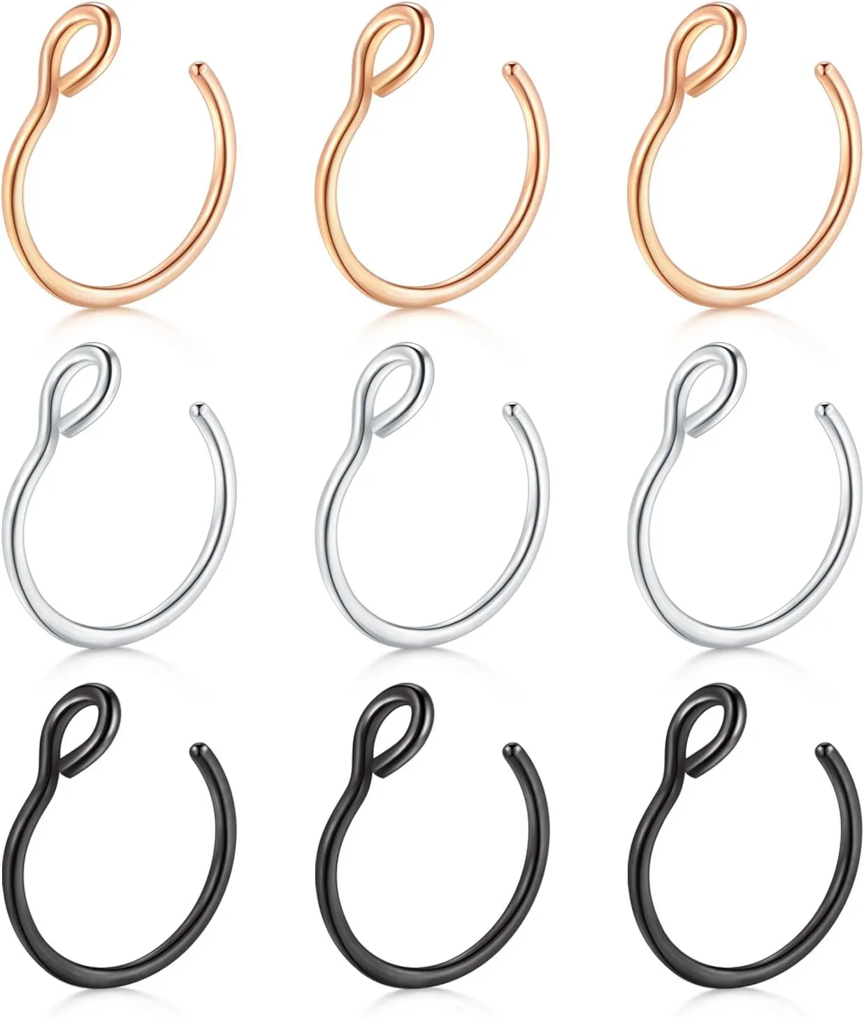 D.Bella 20G Fake Piercing Jewelry Hoop for Faux Lip Septum Nose Ring Set,8mm