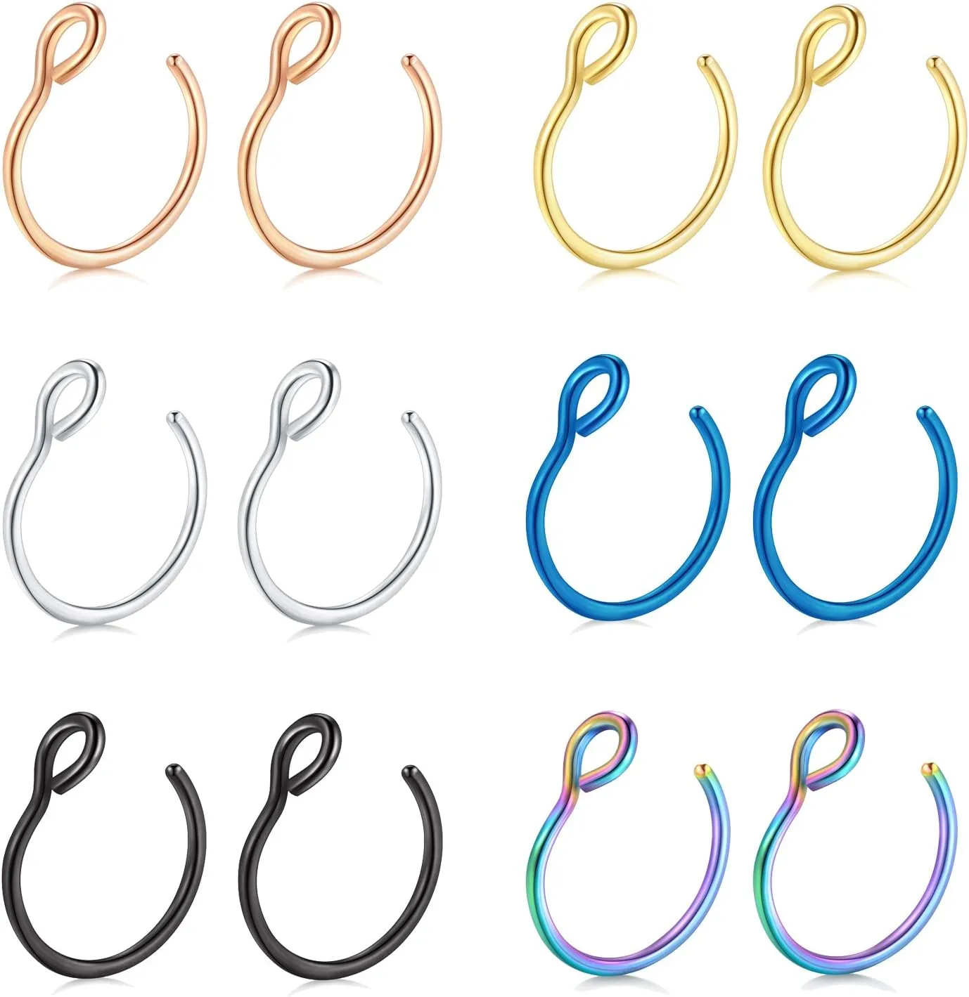 D.Bella 20G Fake Piercing Jewelry Hoop for Faux Lip Septum Nose Ring Set,8mm