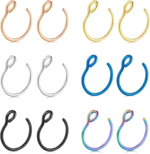 D.Bella 20G Fake Piercing Jewelry Hoop for Faux Lip Septum Nose Ring Set,8mm
