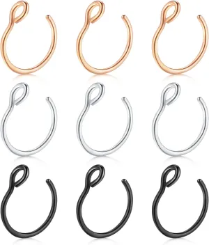 D.Bella 20G Fake Piercing Jewelry Hoop for Faux Lip Septum Nose Ring Set,8mm