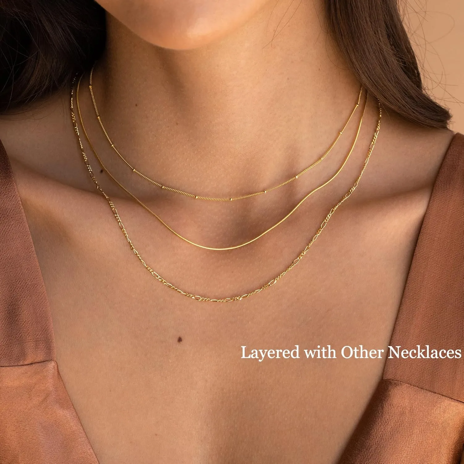 DEARMAY 14K Gold Necklaces for Women, Dainty Gold Herringbone Choker Necklace for Women Thin Layered Chunky Snake Chain Necklaces Jewelry for Teen Gifts