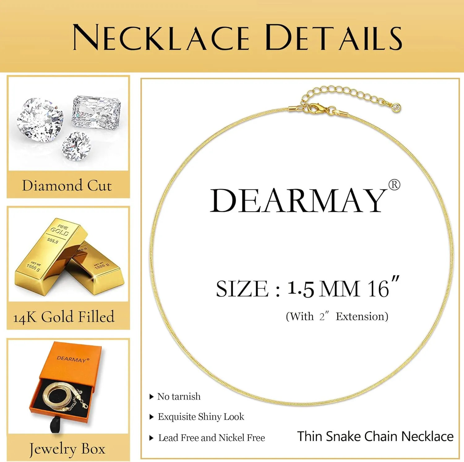 DEARMAY 14K Gold Necklaces for Women, Dainty Gold Herringbone Choker Necklace for Women Thin Layered Chunky Snake Chain Necklaces Jewelry for Teen Gifts