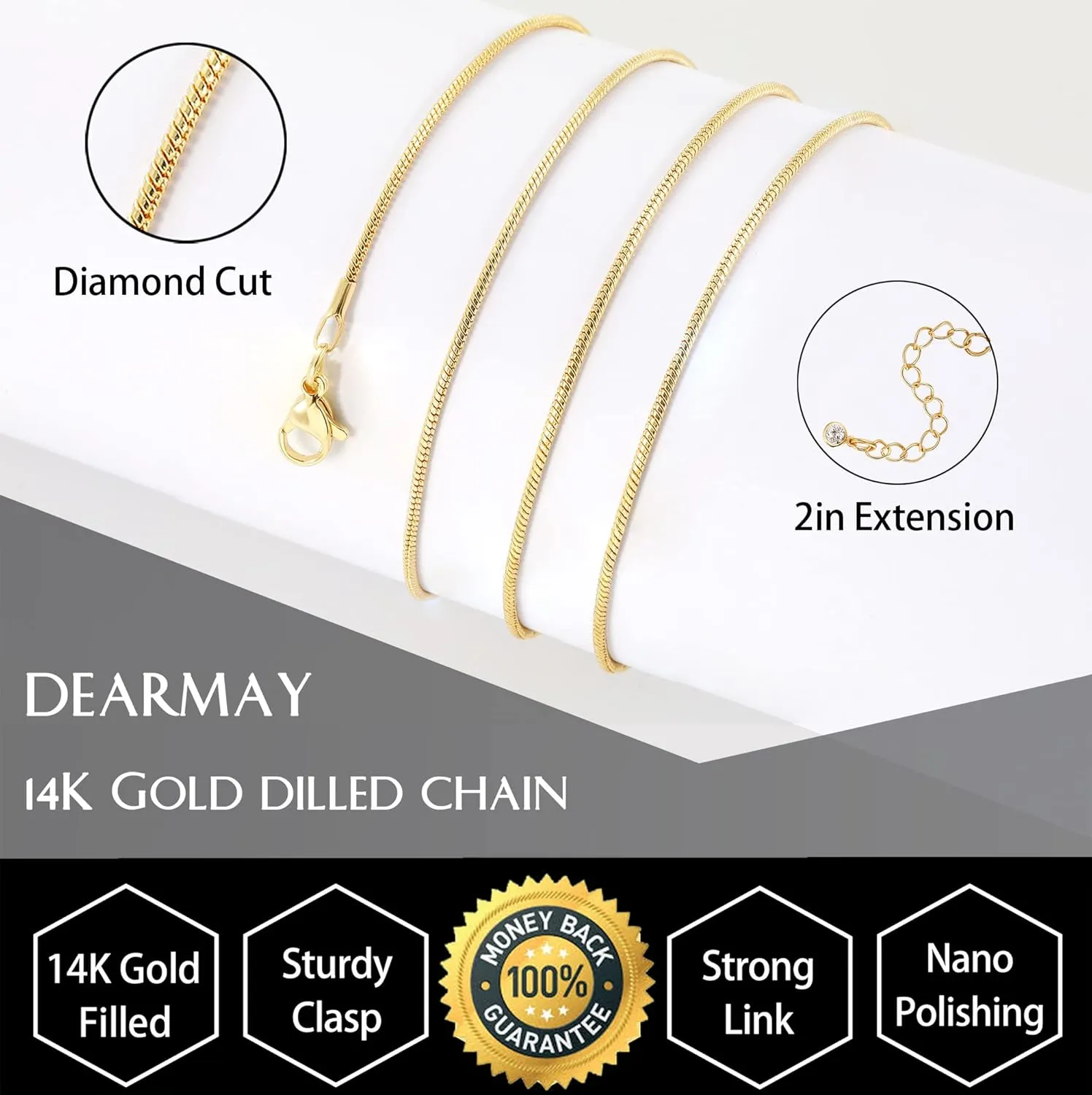 DEARMAY 14K Gold Necklaces for Women, Dainty Gold Herringbone Choker Necklace for Women Thin Layered Chunky Snake Chain Necklaces Jewelry for Teen Gifts